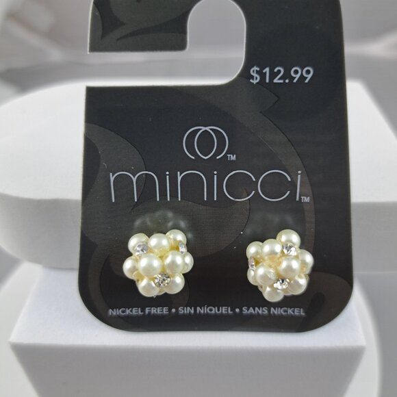 Minicci Faux Pearls and Crystal Stud Earrings - Picture 3 of 3